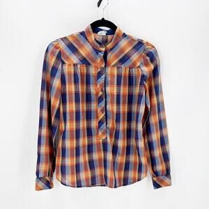 Vintage You Babes long-sleeved blouse plaid blue orange brown size S 70s western